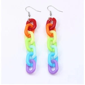 Long Dangle Earrings Acrylic Rainbow Chain - Picture 1 of 1