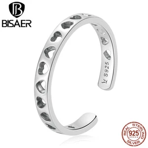 Authentic 925 Sterling Silver European Hollow heart Open Ring For Women Bisaer - Picture 1 of 12