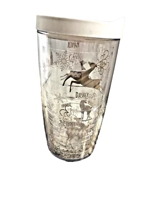 Tervis Christmas tumbler Dancer Cupid Rudolph Prancer  Reindeer white 16 oz - Image 1 of 4