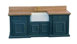 Dolls House Blue & Pine Smallbone Sink Unit with Belfast Sink Kitchen Furniture - Picture 1 of 8