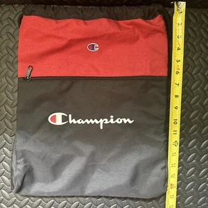 Unisex Champion Manuscript Carrysack Drawcord Closure Two Zip Pockets Black Red - Picture 1 of 4