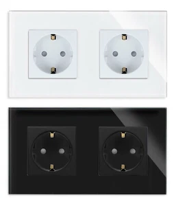 Enchufes de vidrio enchufe de pared enchufe Schuko 2 compartimentos con marco de vidrio LUXUS-TIME - Imagen 1 de 10