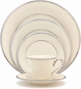 5-pc Place Setting of Lenox SOLITAIRE Fine China Tableware - Platinum Banded Rim - Picture 1 of 5