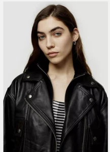 Topshop schwarze Lederjacke Größe 12 neu mit Etikett UVP: 370 $ Ziegenleder/indisches Lamm - Bild 1 von 4