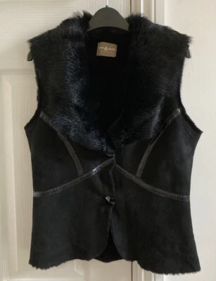 Sheepskin Shearling Gilet Suede Fur Jacket Vest Black UK10 38 US5 - Image 1 of 4
