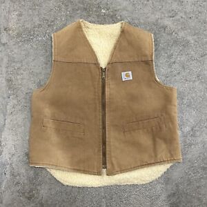 Vintage 70s Carhartt Brown Sherpa Lined Vest Jacket Duck Canvas Size Medium RARE