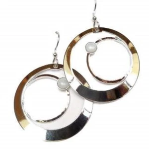 New Silver Forest Jewelry Silvertone Circles Blue Bead Dangle Earrings - Picture 1 of 1