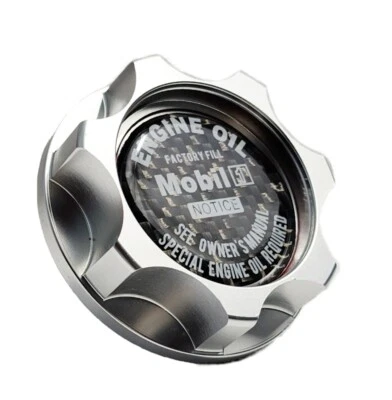 MOTOR BILLET TAPA DE LLENADO DE ACEITE PLATA FIBRA DE CARBONO MOBIL 1 PARA HONDA CIVIC ACURA Foto 1 de 4