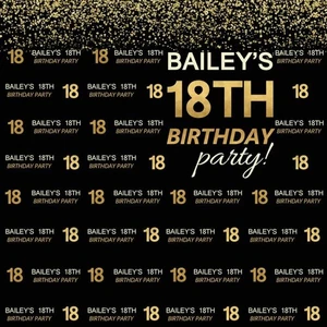 18TH EIGHTEENTH BANNER BLACK GOLD BACKDROP DECORATION BIRTHDAY PARTY - Picture 1 of 4