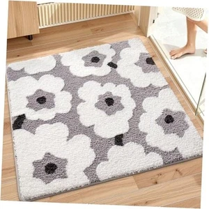 Bath Mat Rug Plush Non-Slip Absorbent Flower Bathroom 32"x32" White Flower - Picture 1 of 8