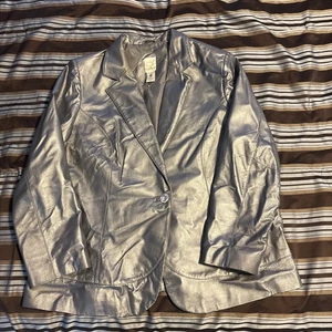 Chaqueta Abrigo Roaman's 100% Cuero 22w Cuello Botón Delantero Manga Larga Plateada - Imagen 1 de 20