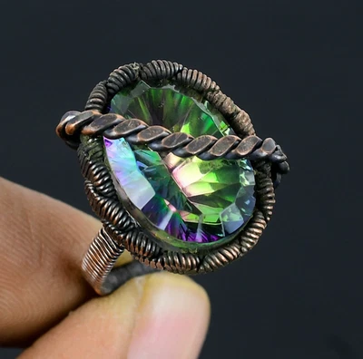 Anillo hecho a mano con envoltura de alambre de cobre y piedras preciosas de topacio místico joyería para Acción de Gracias Foto 1 de 4