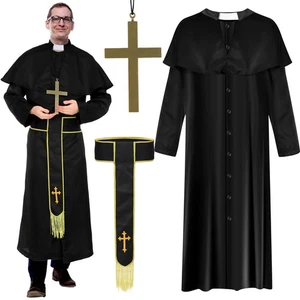 4 Pcs Priest Costume for Adult Men Medieval Priest Costume with Robe Belt Cro... - Picture 1 of 7