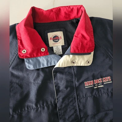 Vtg 80s Hard Rock Cafe Mens Sz S Jacket Zip Dark Blue Pockets SAN DIEGO - Image 1 of 4