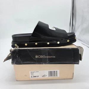BCBGeneration Zapatos Mujer Talla 6.5 Negro Bamba Plataforma Sandalias Dorado Tachuelas Deslizables - Imagen 1 de 11