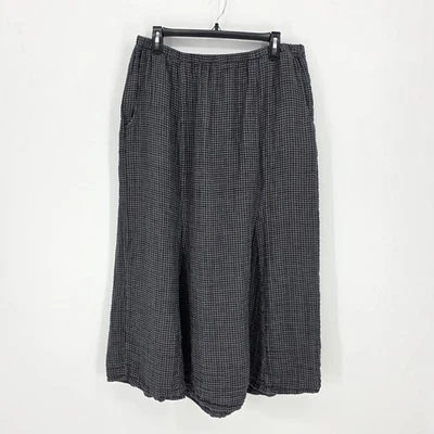 Falda de lino FLAX talla M cintura elástica gris negra a cuadros bolsillos Lagenlook  Foto 1 de 4