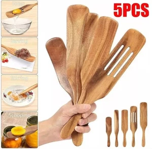 Spurtle Utensile da Cucina Teak Legno Antiaderente Spatola Cucchiaio 5 Set - Foto 1 di 7