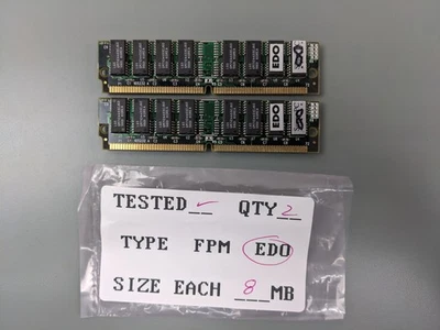 (2) 8MB EDO SIMMs 72-Pin Memory (16MB Total RAM) Super PC ~ FULLY TESTED - Image 1 of 3