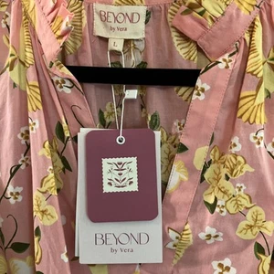 Beyond by Vera Boutique Kleid rosa und gelb geblümt Größe Large L Neu mit Etikett - Bild 1 von 12