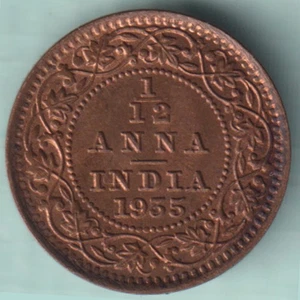 BRITISH INDIA 1935 KING GEORGE V 1/12 ANNA RARE COPPER COIN - Picture 1 of 2