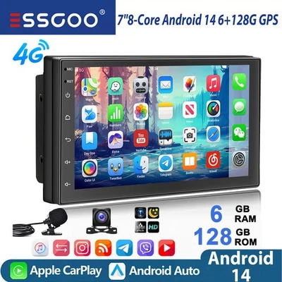 Autoradio 6+128G Carplay Android14 GPS NAVI Bluetooth RDS MIK Kamera 2DIN 4G LTE - Bild 1 von 4