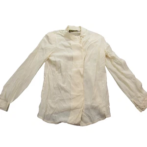 Vintage St Emilion Shirt Womens 5/6 Ivory Silk Long Sleeve Mandarin Collar 80s - Picture 1 of 8