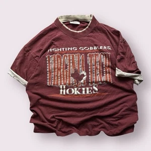 Vintage Men’s Virginia Tech Hokies Graphic Shirt 90s College Sz Large Cotton - Picture 1 of 7