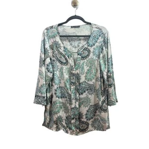 Roseolive Bluse Damen Größe XL lockere Passform Paisley Knopfleiste 3/4 Ärmel - Bild 1 von 11