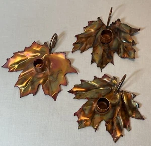 3 Maple Leaf Copper Candleholders Copperland Arts And Crafts Fall Decorations - Picture 1 of 7