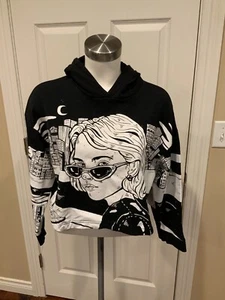 ZARA + Ana Mushell schwarz-weißes Kapuzenpullover "Comic", Größe S - Bild 1 von 6