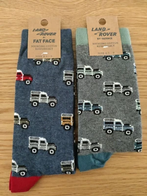 BNWT 2 x Men's Fat Face Land Rover Defender Socks Navy/Grey Size 6.5-9