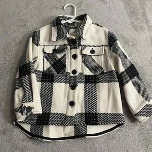Gianni Bini GB Little Girl Jacket 5 Black White Buffalo Plaid Soft Fleece Cozy - Picture 1 of 14