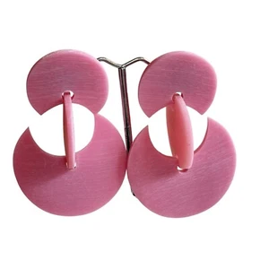 VTG MOD Pink Earrings statement Flashy dangle Rare Lucite Pierced Chunky Fun 90s - Picture 1 of 4