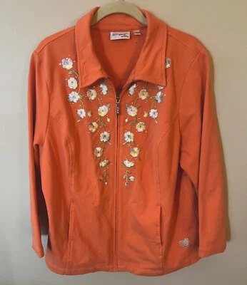 Dream Jeannes By Quacker Factory Jacket Orange Floral Embroidered Large - Image 1 of 4