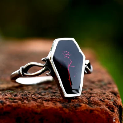 Quality Stainless Steel Creative Coffin Rose Design Personality Ring - Image 1 of 4