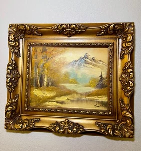 Vintage Landschaft Ölgemälde mit Goldrahmen signiert. Bitte Beschreibung lesen - Bild 1 von 16