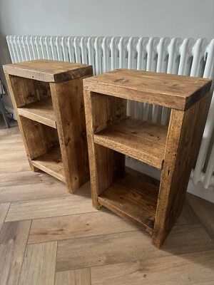 Rustic Solid Wood Pair Of Bedside Tables Side Table Unit - Image 1 of 4