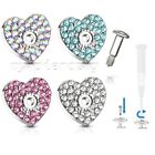 14G CZ Paved Heart Dermal Jacket and 316L Stainless Steel Pin Dermal Anchor Top