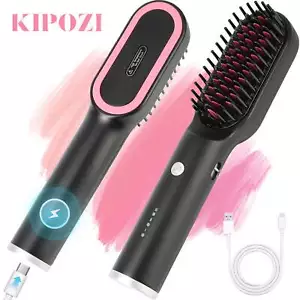 KIPOZI USB Rechargeable Negative Ion Hair Straightener Brush Hot Comb for Travel - Picture 1 of 8