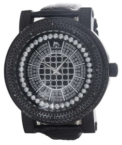 Techno Master Men's Black Dial Leather Strap Diamond Watch TM-2141 - Picture 1 of 3