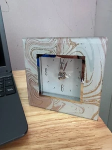 glass clock Large 3D Marble Design 3D Shadow Box Printed Glass Mirror Mode - Picture 1 of 5