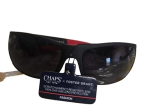 Chaps x Foster Grant Men's 100% UVA-UVB Wrap-Style Black Fashion Sunglasses - Picture 1 of 4