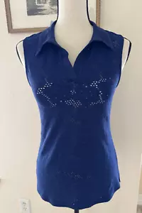 X ByGottex Women's, S, Golf Tennis Pickleball V Neck Eyelet Tank Top, Navy, NWT - Picture 1 of 4