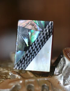 Vintage: ABALONE INLAY SHELL FACE BLACK BASE RING SIZE 7 RING 1 1/4 X 3/4 TOP: - Bild 1 von 5