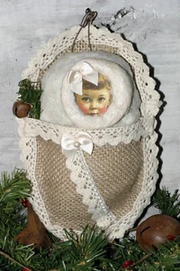 Vintage Victorian Inspired Handcrafted Cotton Baby Ornament / Wall Hanging 7.5" - Picture 1 of 4