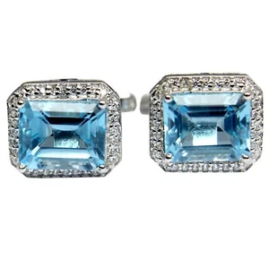 Natural Blue Topaz Octagon Gemstone 925 Sterling SIlver Men's Designer Cufflinks - Picture 1 of 4