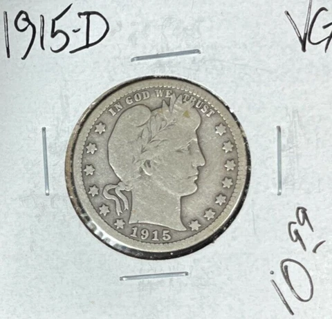 1915-D BARBER SILVER QUARTER ~ VG ~NICE COIN~ Cover