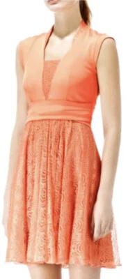 REISS Nerissa Mujeres 2 Albaricoque Rama Cuello en V Encaje Falda Vestido de Cóctel JJ Foto 1 de 4