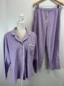 Aria Fleece Pajamas Set Sz X-Large GUC Purple Polka Dots Womens Soft 2 Pc - Picture 1 of 10