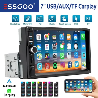 1 DIN Car Stereo 7in Apple Carplay Android Auto Head Unit Bluetooth USB AUX TF - Image 1 of 4